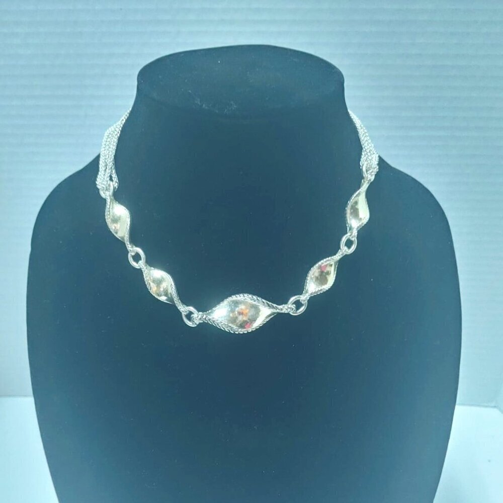 Dana Buchman Necklace Gold tone Twist Bars Pendant silver tone 14"-